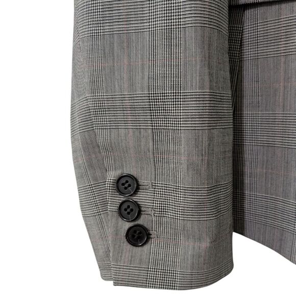 Theory Carissa Women's 8 Slim Tartan Plaid Wool Gray Two Button Blazer - Picture 13 of 15